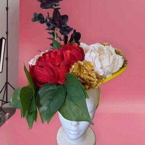 Handcrafted Red, White & Gold Floral Hat - Home Accents